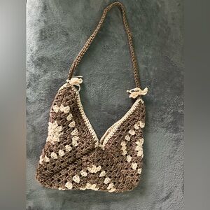 Handcrafted Brown and Cream Crochet Bag